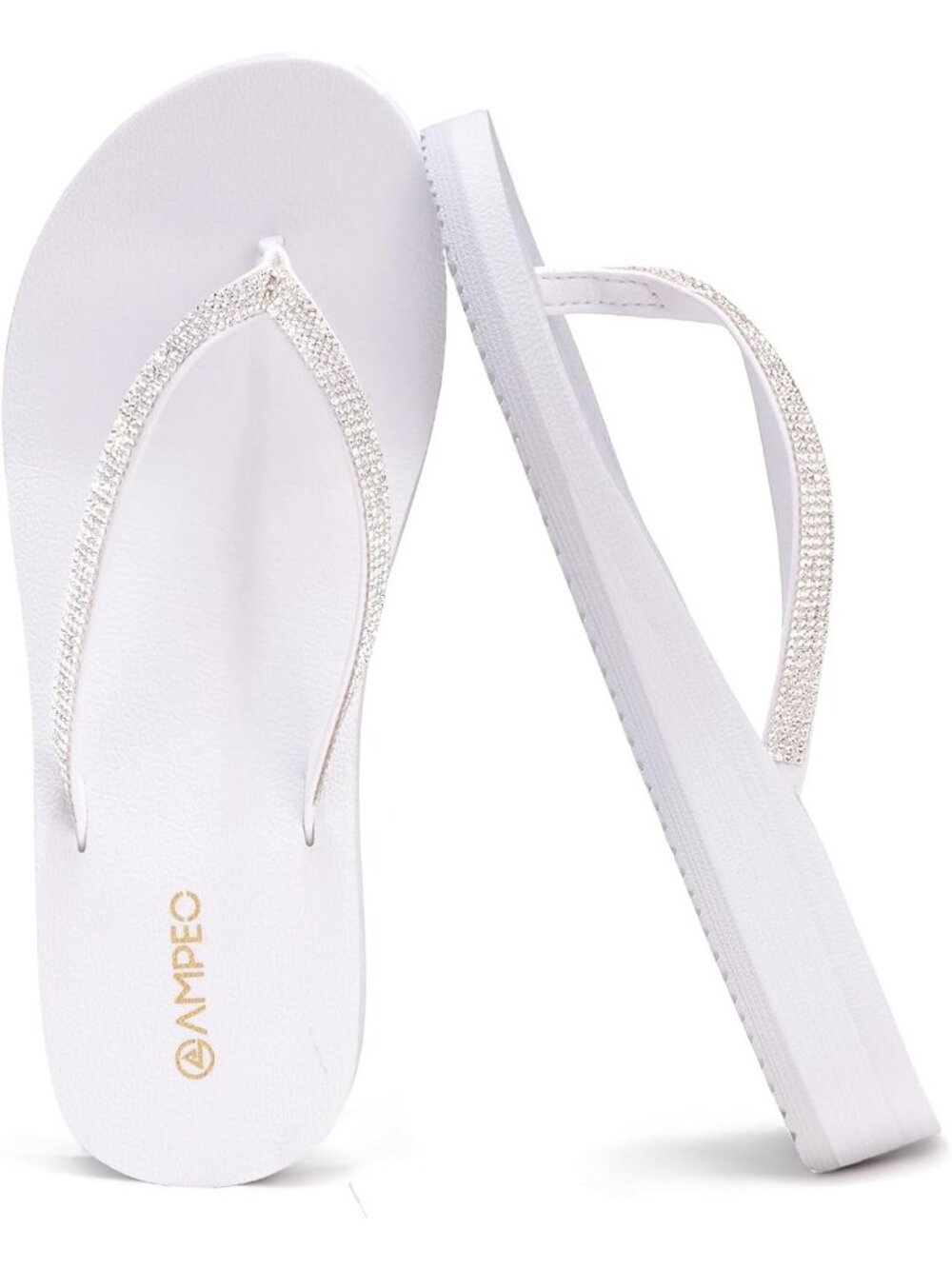 Women's White Sparkly Rhinestone Thin Straps Design for Beach Flip Flop Sandal